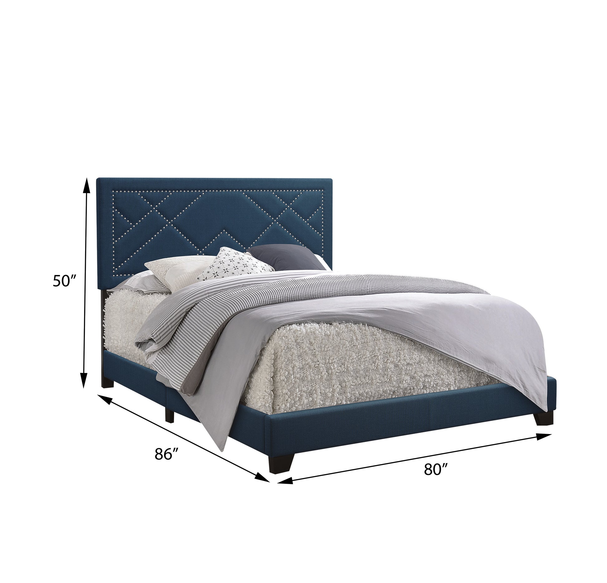 Dark Teal Eastern King Panel Bed With Trim Box Spring Required King Teal Wood Bedroom Contemporary Panel Linen Wood Fabric