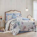 8 Piece Cotton Printed Comforter Set Blue King King Blue Polyester