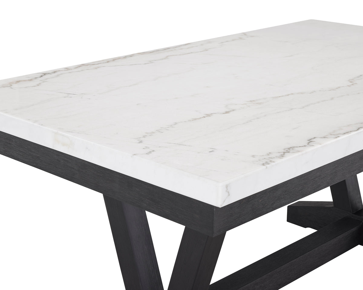 6Pc Dining Set Contemporary Style White Genuine Marble Rectangular Table Top Dove Gray Upholstery Chairs Tufted Bench Black Finish Wooden Solid Wood Dining Room Furniture Wood Wood Gray Seats 6 Wood