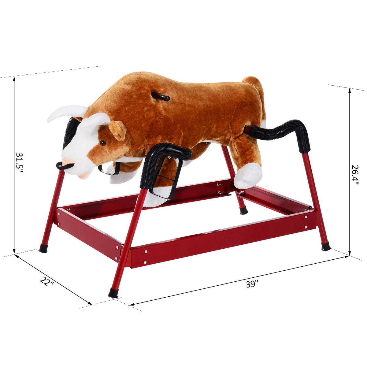 Qaba Kids Spring Rocking Horse Rodeo Bull Style With Realistic Sounds For Children Over 3 Years Old Brown Plush