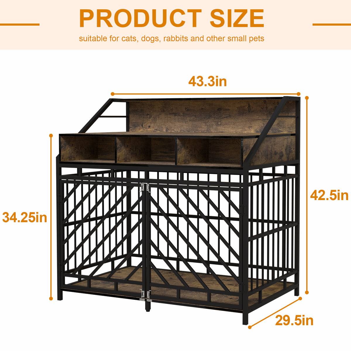 43.3 Inch Dog Crate Furniture For Large Dogs,Wooden Dog Crate With Divider,Double Door Dog Kennel With Three Drawers Storages,Heavy Duty Dogs Decorative Pet House For Large Medium Dogs ,Rustic Brown