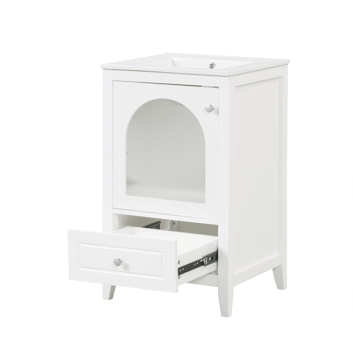 20" Bathroom Vanity With Sink, Bathroom Cabinet With Soft Closing Glass Door, A Drawer, White White Mdf