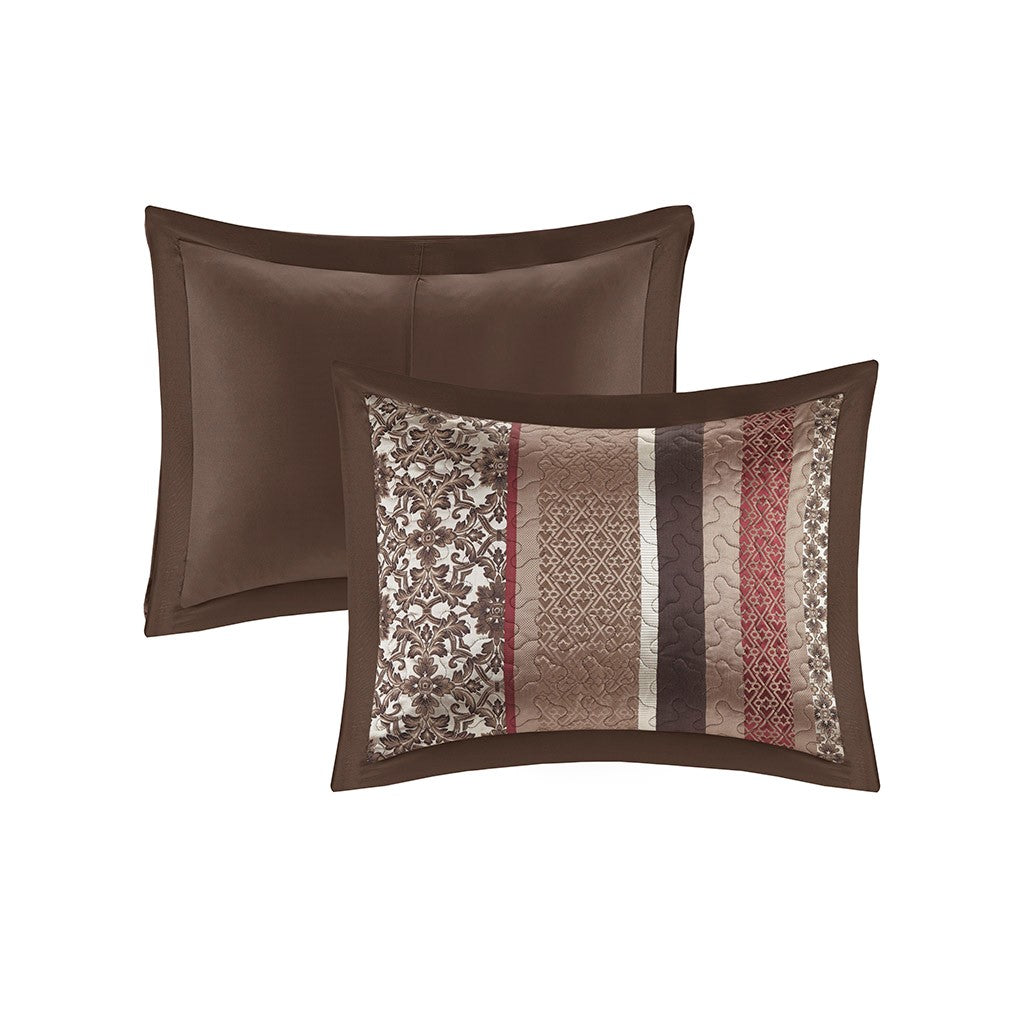 5 Piece Jacquard Quilt Set With Throw Pillows Red Full Queen Full Red Cotton