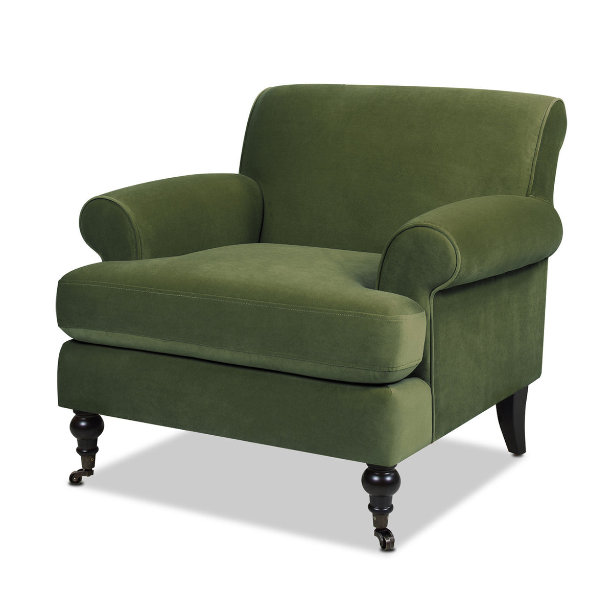 Alana 38" Lawson Accent Arm Chair Metal Casters, Olive Green Performance Velvet Olive Green Foam Velvet