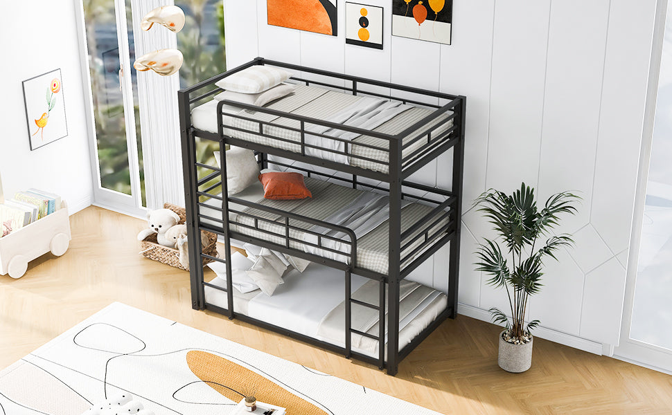 Metal Twin Size Triple Bunk Bed, Black Old Sku: Sm000230Aab 1 Box Spring Not Required Twin Black Metal Bedroom Metal