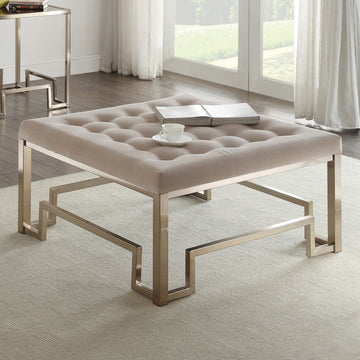 Beige And Champagne Cocktail Tufted Ottoman Champagne Metal Primary Living Space Backless Solid Brown Contemporary Square Armless Tufted Fabric Metal