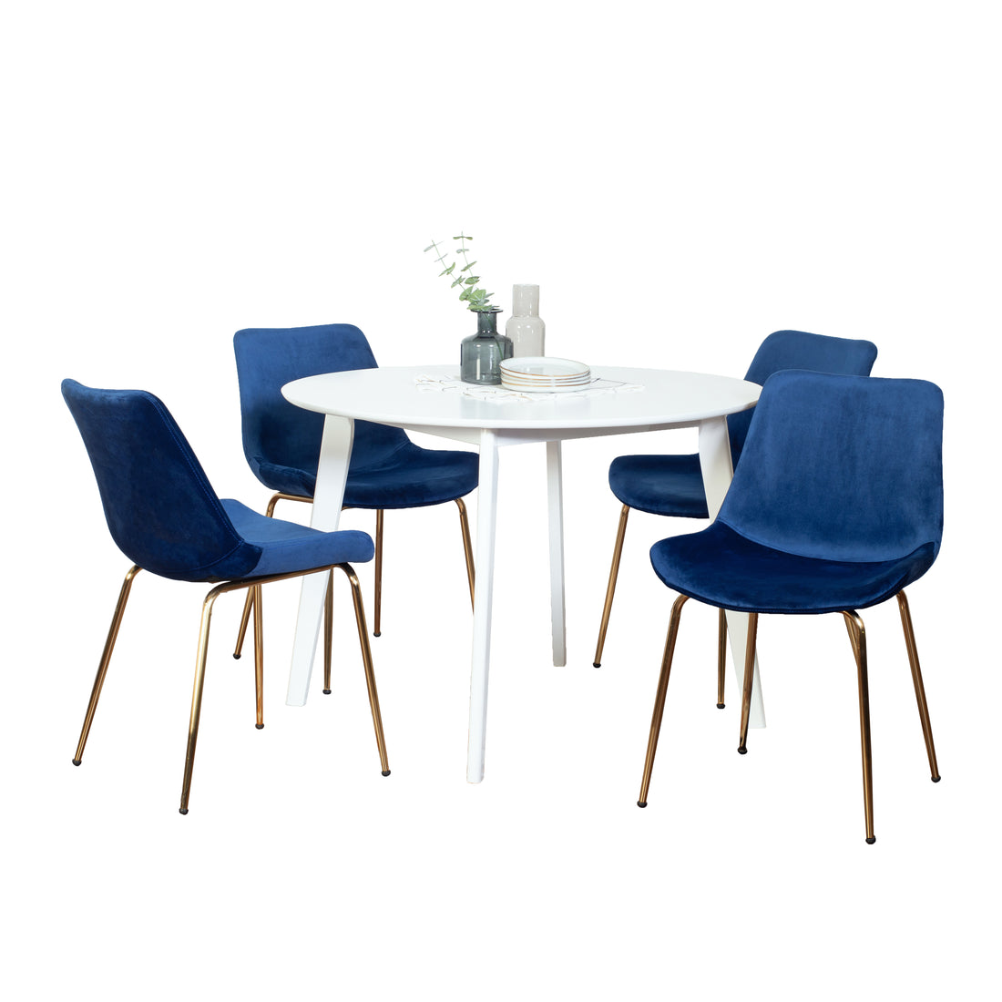 Aufurr Contemporary 5 Piece Dining Set, White Round Dining Table With 4 Chairs Wood White Seats 4 White Wood Fixed Table Rubberwood Round 4 Leg Round Dining Table With Chair Mdf