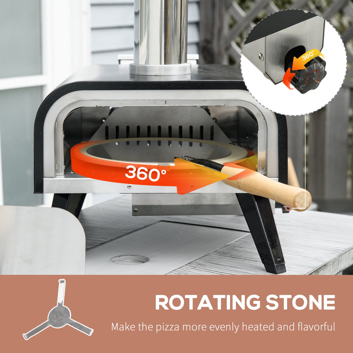 Outsunny Outdoor Pizza Oven With 12" Rotating Stone, Peel And Cover, Portable Pellet Wood Fired Pizza Maker With Foldable Legs, Stainless Steel Pizza Grill For Outside, Backyard, Outdoor Kitchen Black Steel