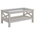 Homcom Farmhouse Style Coffee Table With Wood Frame, Tempered Glass Tabletop And Underneath Storage Shelf, Side Table For Living Room, 39.25