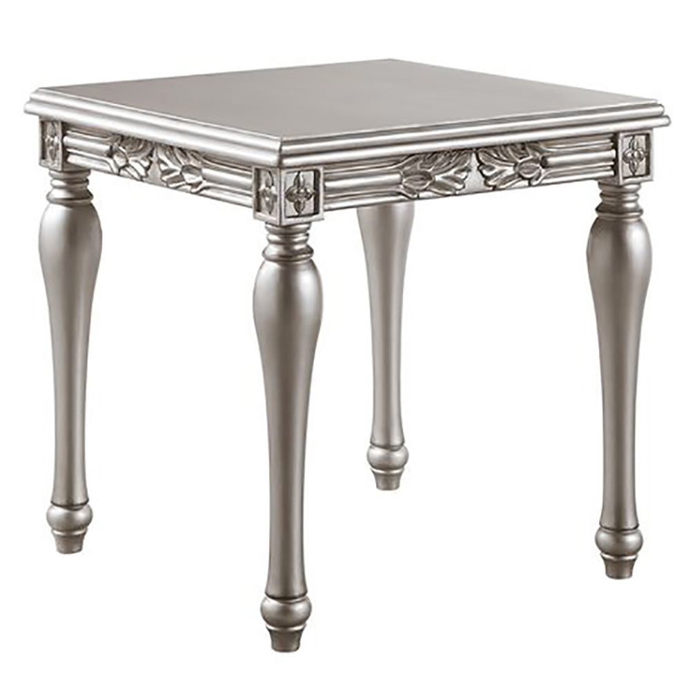 Platinum End Table With Turned Leg Silver Primary Living Space Rubberwood Square Wood