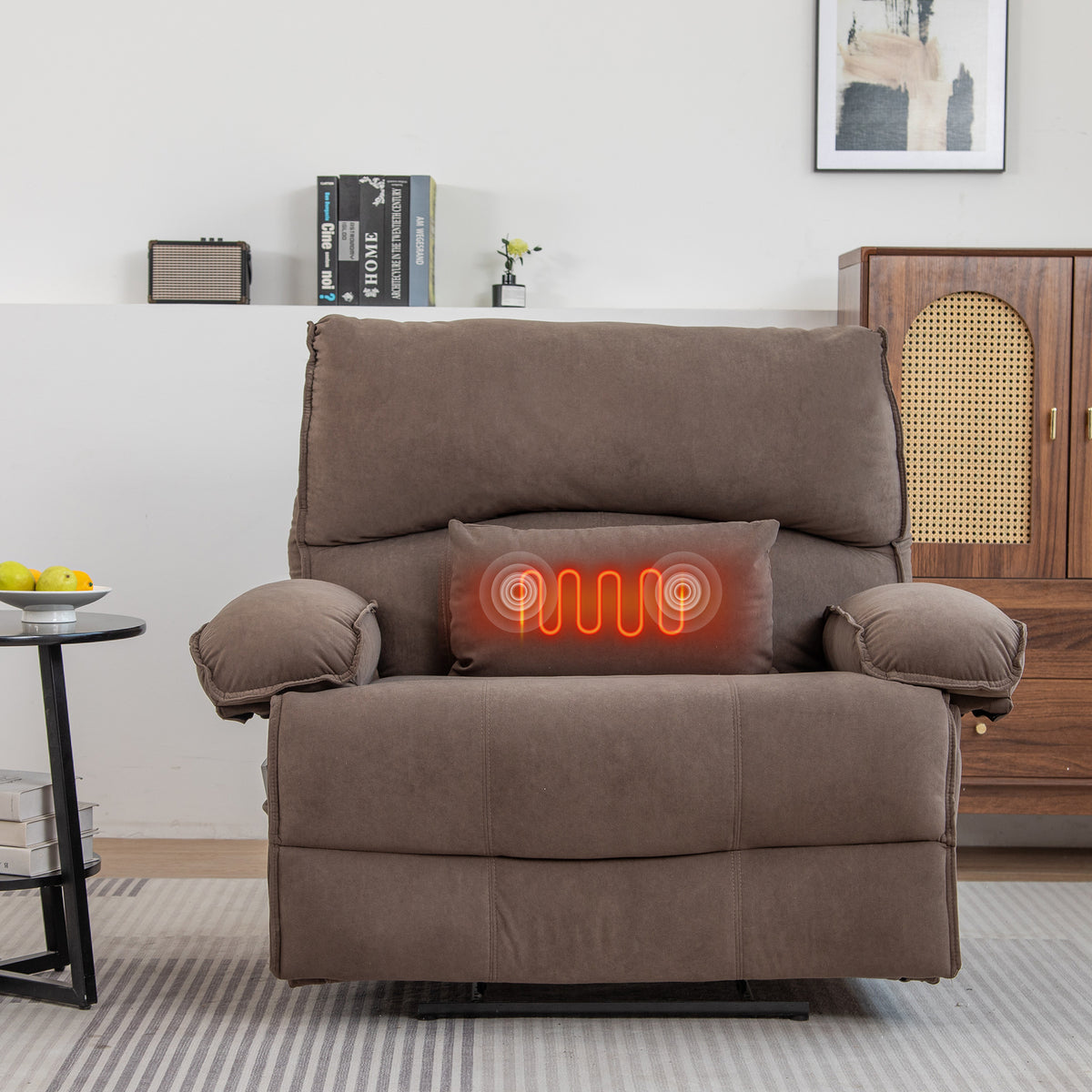 Oversized Manual Recliner Chair Sofa For Living Room Brown Velvet Manual Handle Metal Primary Living Space Soft Cushion Back Heavy Duty American Design,American Traditional,Classic Pillow Top Arms Foam Velvet