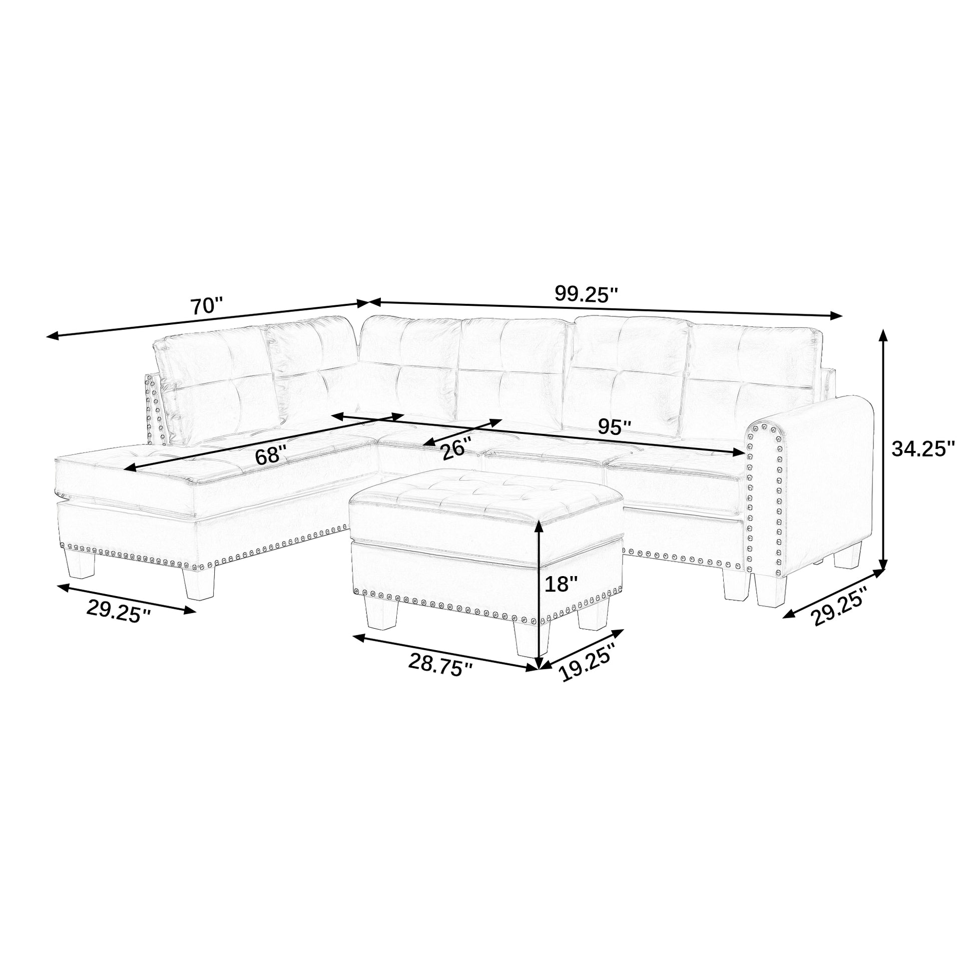 Sectional 3 Seaters Sofareversible Recliner, Storage Pad And Wood Grain Cup Holder, Non Slip Leg, Pu, Black Black Pu 3 Seat
