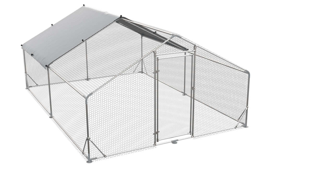 Large Metal Chicken Coop Walk In Poultry Cage Hen Run House Rabbits Habitat Cage Spire Shaped Coop With Waterproof And Anti Ultraviolet Cover 13.1' L X 9.8' W X 6.4' H Silver Metal