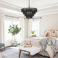 Boho 6 Light Rattan Chandelier Black Rattan Metal