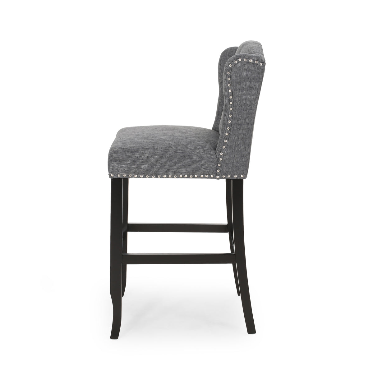 Vienna Contemporary Fabric Tufted Wingback 31 Inch Counter Stools, Set Of 2, Charcoal And Dark Brown Charcoal Fabric