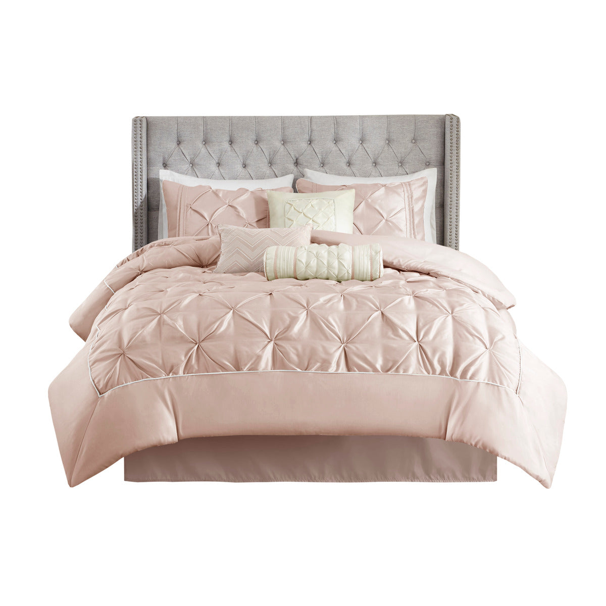 7 Piece Tufted Comforter Set Blush Cal King California King Blush Polyester