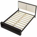 Queen Size Platform Bed Frame With Upholstery Headboard And Bookshelf In Footboard And Led Light Strips, Espresso Queen Espresso Solid Wood Mdf