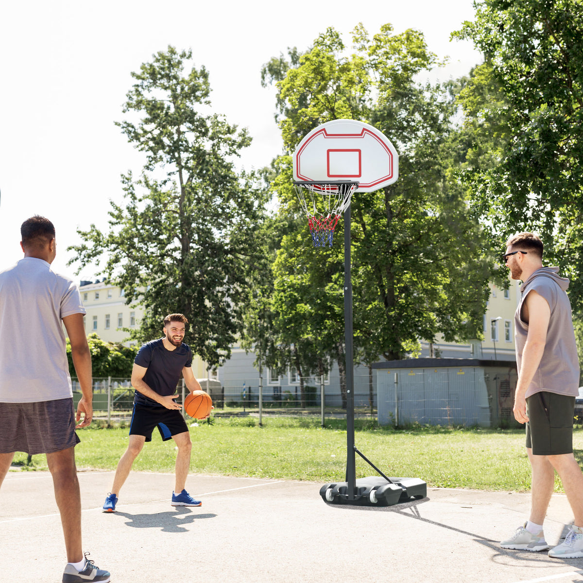 Soozier Portable Basketball Hoop Stand, 5.1 6.9Ft Height Adjustable Basketball System With 29'' Backboard And Wheels For Indoor And Outdoor Use, White White Steel