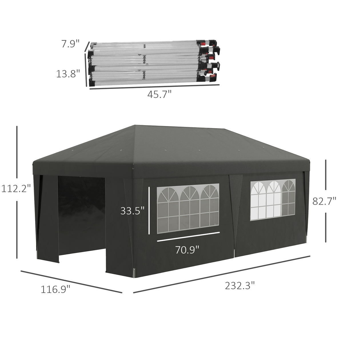 Outsunny 10' X 19.5' Pop Up Canopy Tent With Sidewalls, Height Adjustable Large Party Tent Event Shelter With Leg Weight Bags, Double Doors And Wheeled Carry Bag For Garden, Patio, Gray Gray Steel