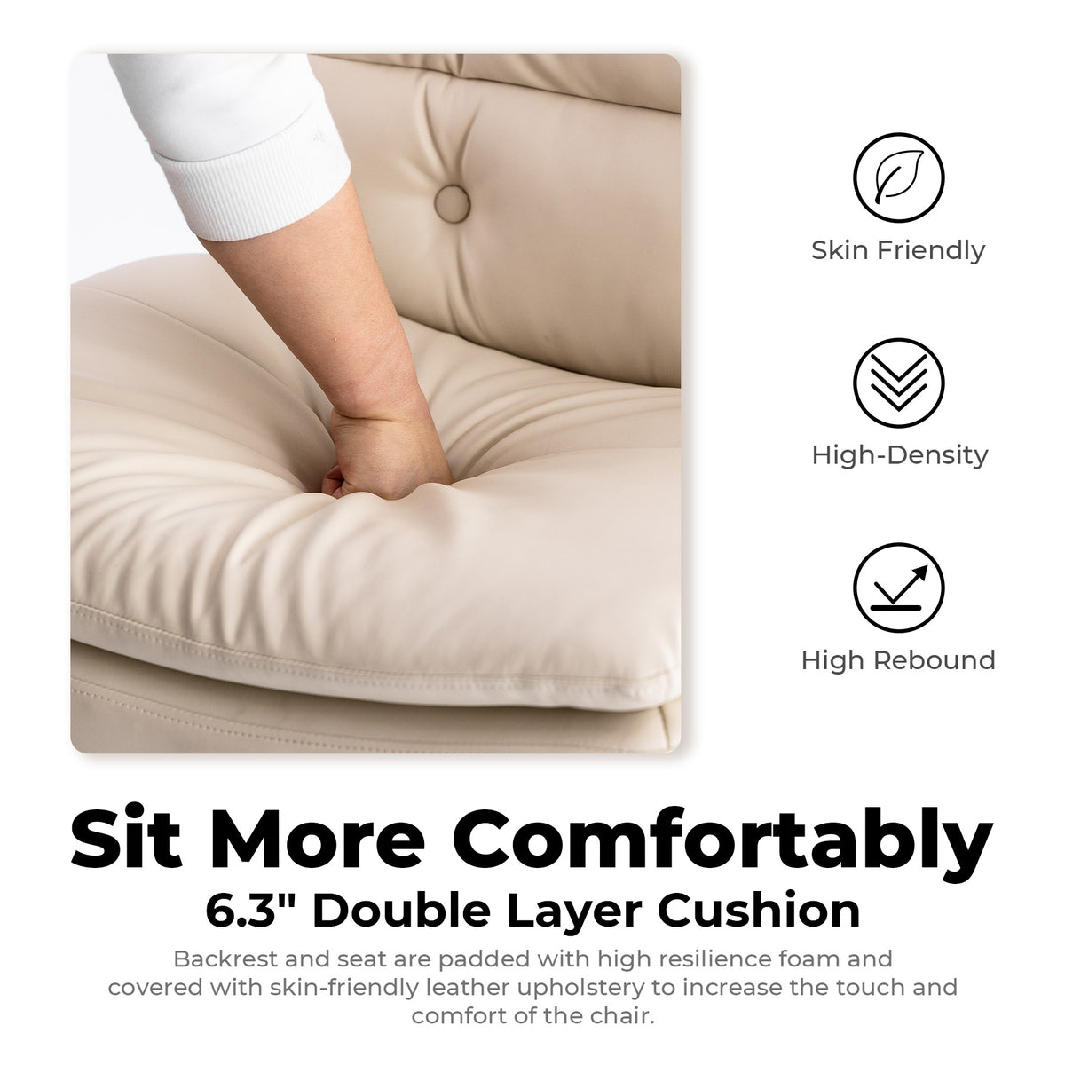 Large Size Swivel Home Office Desk Chair Armless Office Room Chair Caster Wood Beige Primary Living Space Foam Dry Clean American Design,Casual,Contemporary,Minimalist,Modern Handle Office Chairs Solid Back Foam Adjustable Height Leather