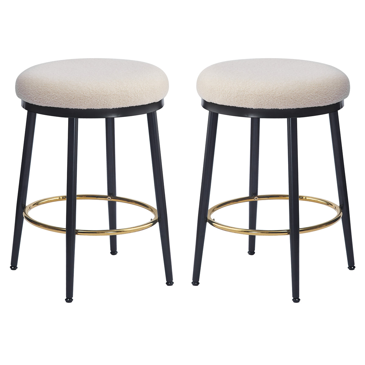 24.75'' Modern Counter Stools Set Of 2,White Counter Stools With Iron Frame,Sponge Cushion,Footrest,Suitable For Kitchen Bedroom Dining Room. Metal White Kitchen Round Modern Set Of 2 Fiber Foam