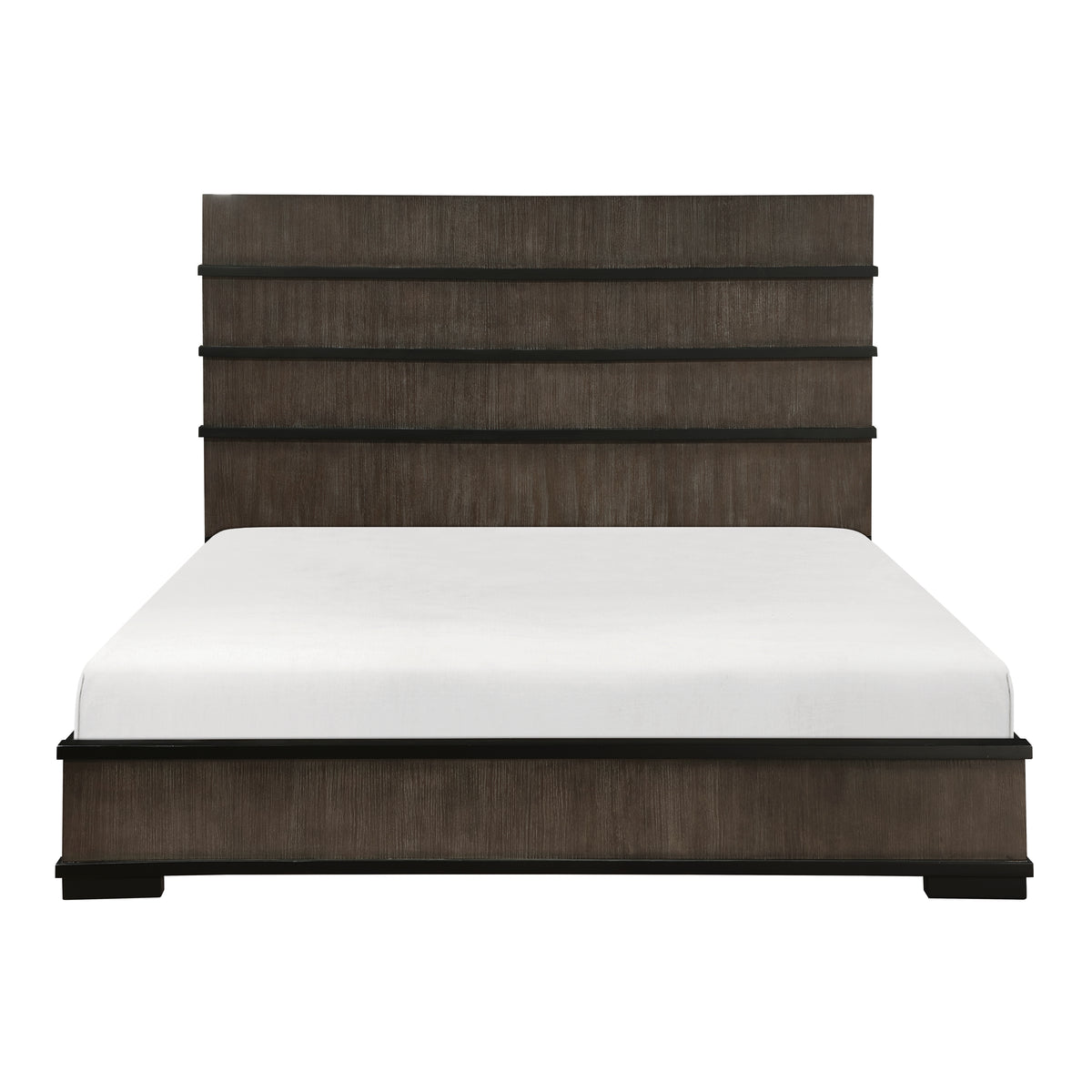 Two Tone Brown Black Finish Led Headboard King Bed 1Pc Modern Industrial Design Bedroom Furniture Box Spring Required King Black,Brown Gray Wood Bedroom Bed Frame Wood