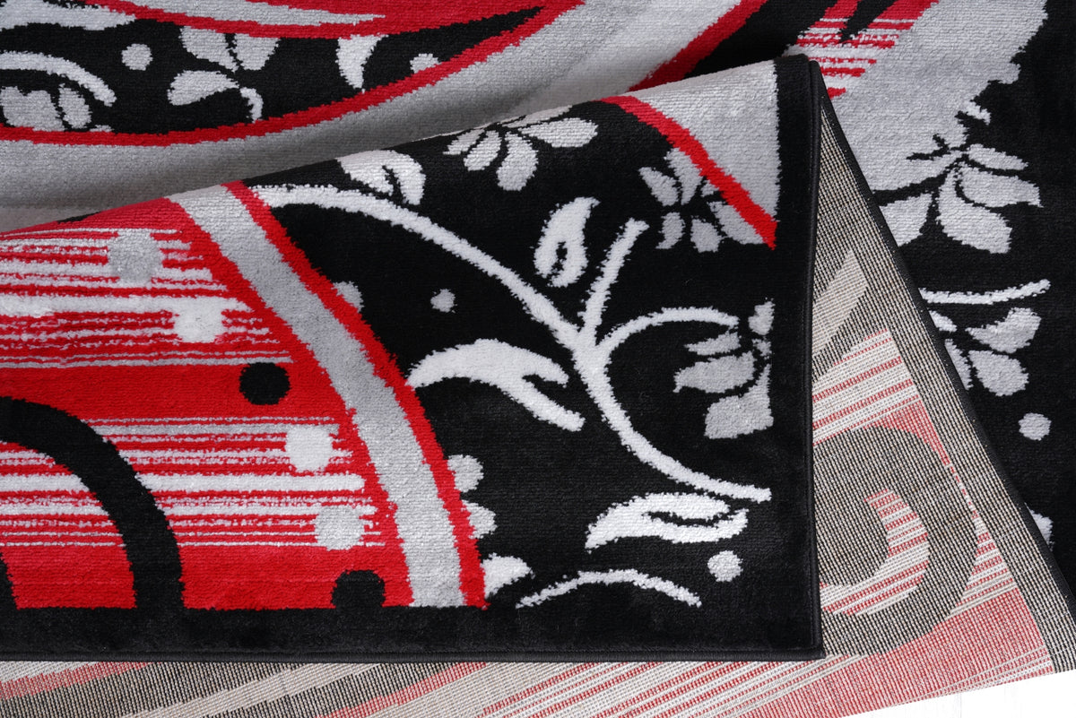 Jersey Area Rugs, Carpets For Livingroom, 5X7 Area Rugs ,1843 Black Red Rectangle 5&7 Black Red Contemporary Abstract Polypropylene