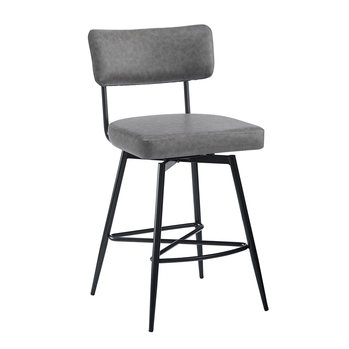 26''Retro Swivel Counter Stools Set Of 2,Grey Counter Stools With Iron Frame,Pu Sponge Cushion,Footrest,Suitable For Kitchen Bedroom Dining Room. Iron Grey Kitchen Sponge Retro Set Of 2 Fiber Foam
