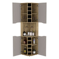Obregon Corner Bar Cabinet, Ten Built In Wine Rack, Single Door Macadamia Taupe Taupe Natural Kitchen Modern Particle Board