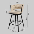 Bar Chair Toweling Woven Bar Stool Set Of 4, Black Legs Barstools No Adjustable Kitchen Island Chairs,360 Swivel Bar Stools Upholstered Counter Stool Arm Chairs With Back Footrest, White White Black Foam Linen