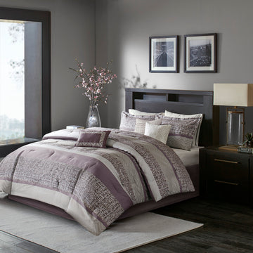 7 Piece Jacquard Comforter Set Purple Queen Queen Purple Polyester