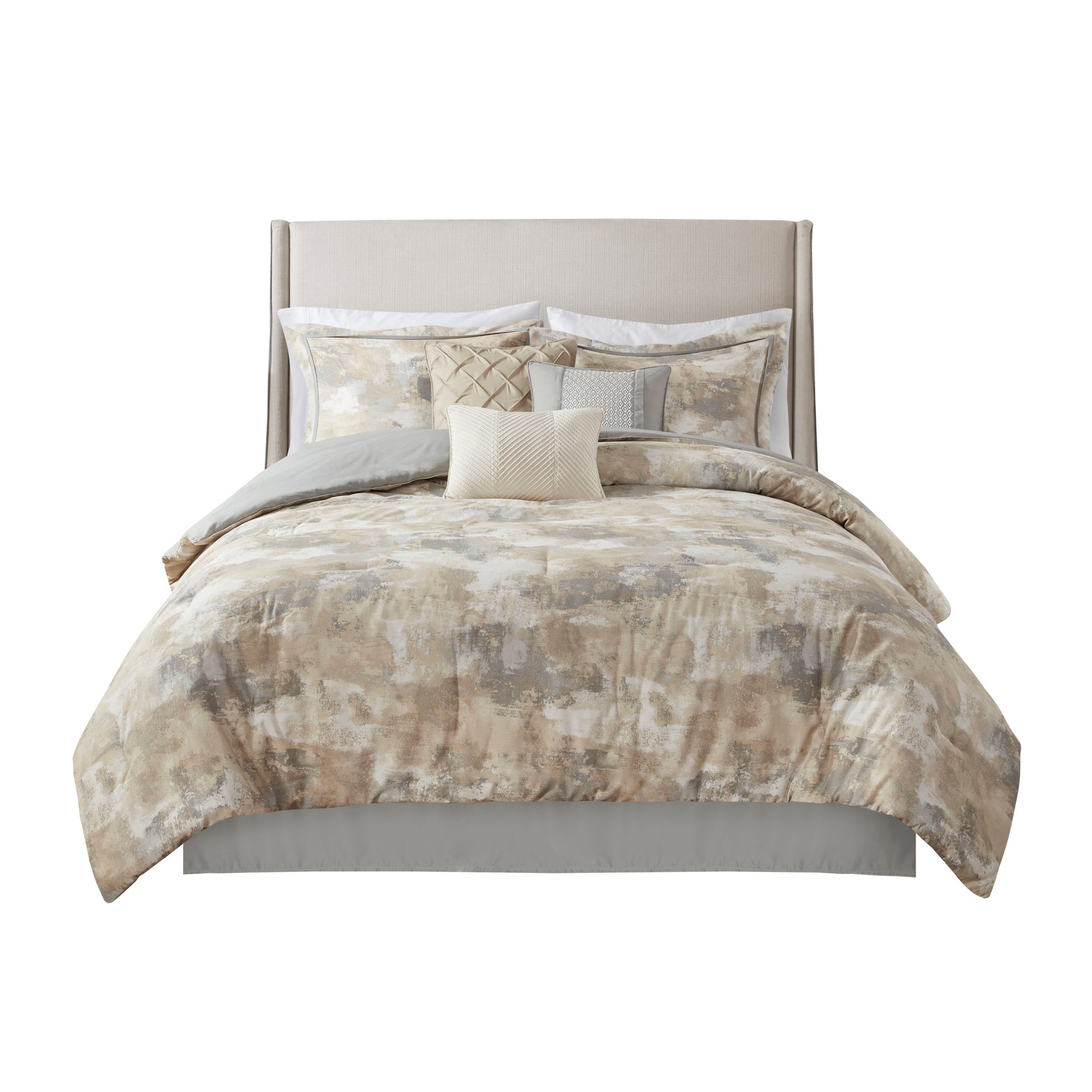 7 Piece Textured Cotton Blend Comforter Set Gray King King Multicolor Polyester