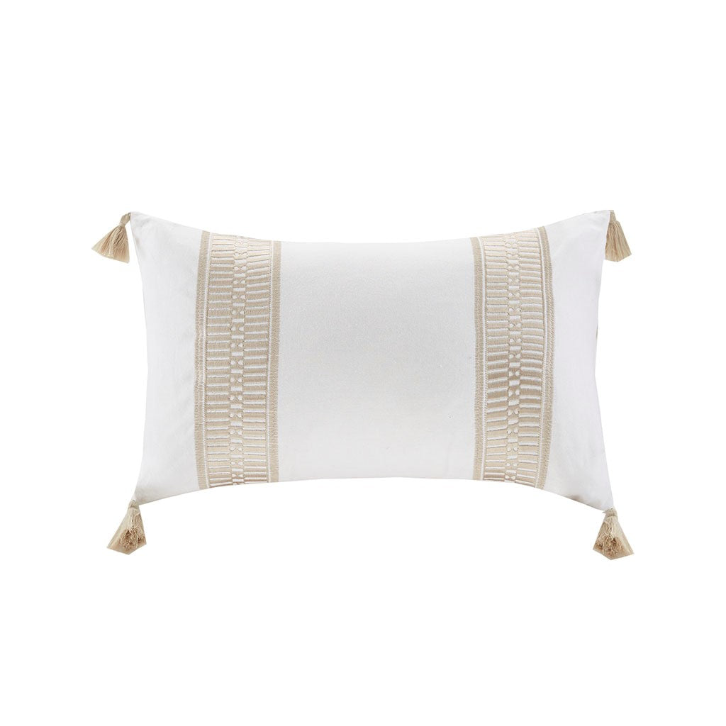 Embroidered Cotton Oblong Decorative Pillow Taupe 12X20" Multicolor Cotton