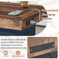 31.4'' X 31.4'' Farmhouse Coffee Table With 2 Usb Ports And Outlets, Brown Spliced Wood Grain Center Table With Led Light, Rustic Cocktail Table With Charging Station For Living Room, Black Black Primary Living Space Square Particle Board