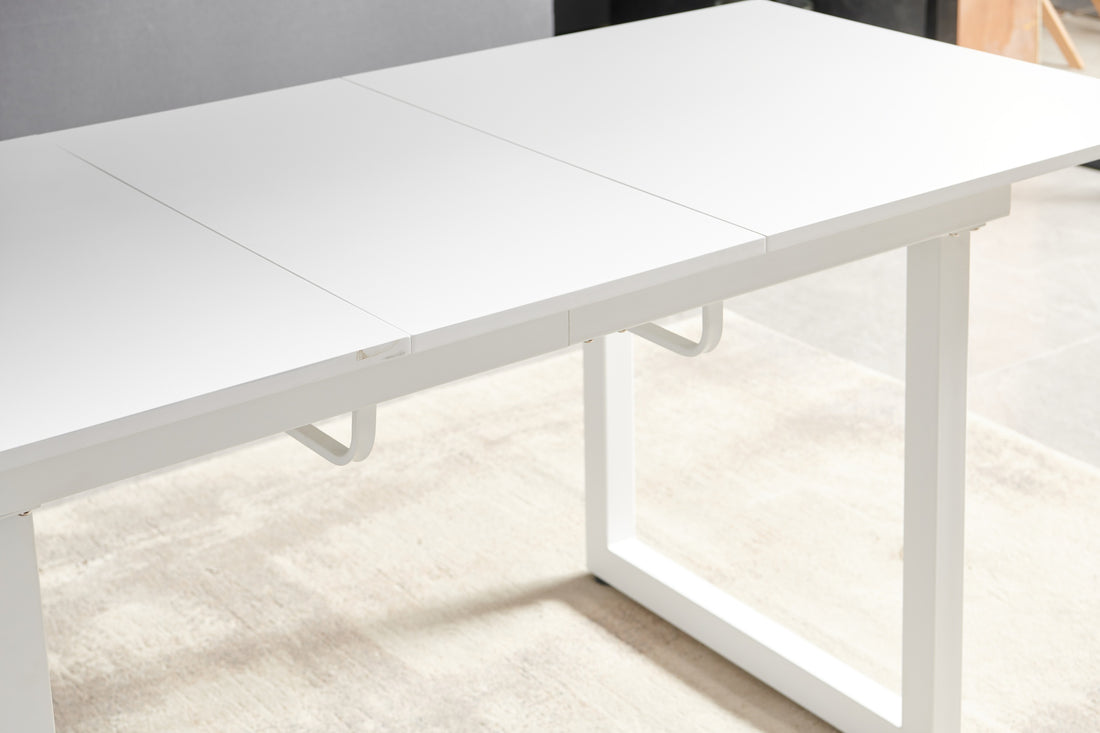 White Color,Square Extendable Dining Table With Metal Leg,Modern Space Saving Kitchen Table For Living Room 70.86" W X 31.5" D X 29.5" H Antique White Mdf Metal