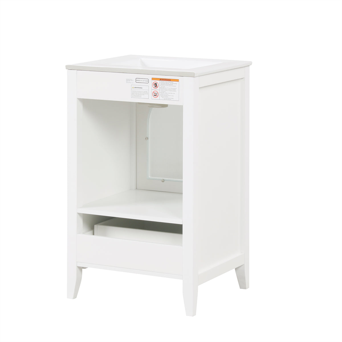 20" Bathroom Vanity With Sink, Bathroom Cabinet With Soft Closing Glass Door, A Drawer, White White Mdf