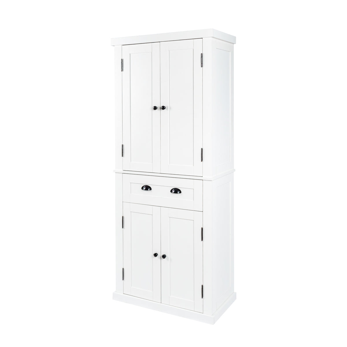 72" Kitchen Pantry Storage Cabinet, Traditional Freestanding Cupboard With 4 Doors And Adjustable Shelves, Large Central Drawer, White White Particle Board Mdf