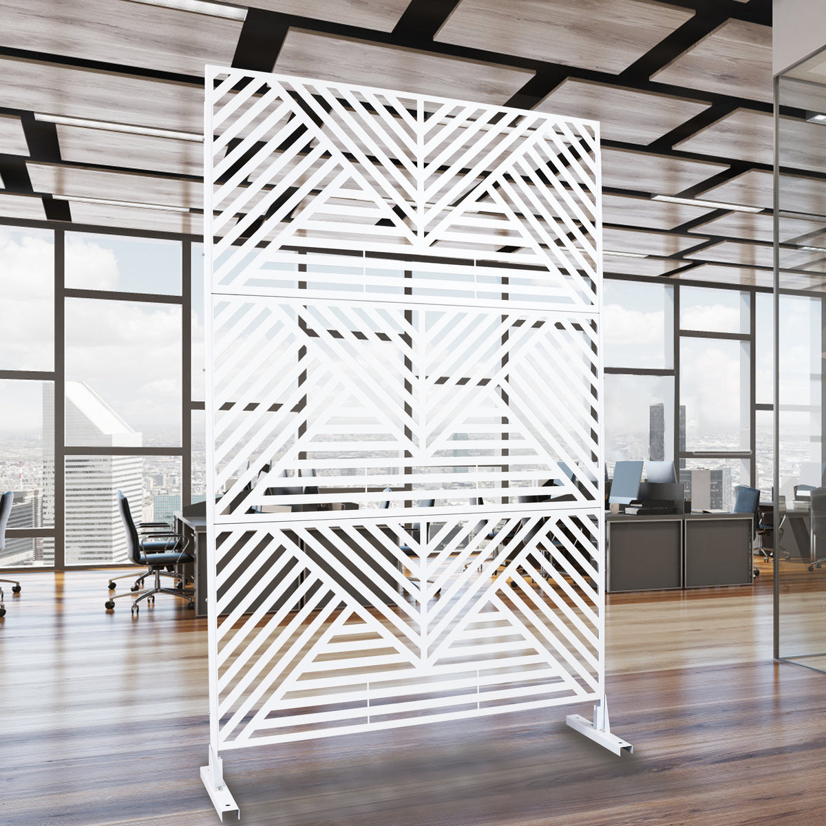 Outdoor & Indoor Privacy Screen Metal Privacy Screen 76" H 48" W, Freestanding Decorative Privacy Screen For Deck Balcony Patio, Privacy Fence Panels For Outside Lawn Garden Ps101 White White Steel