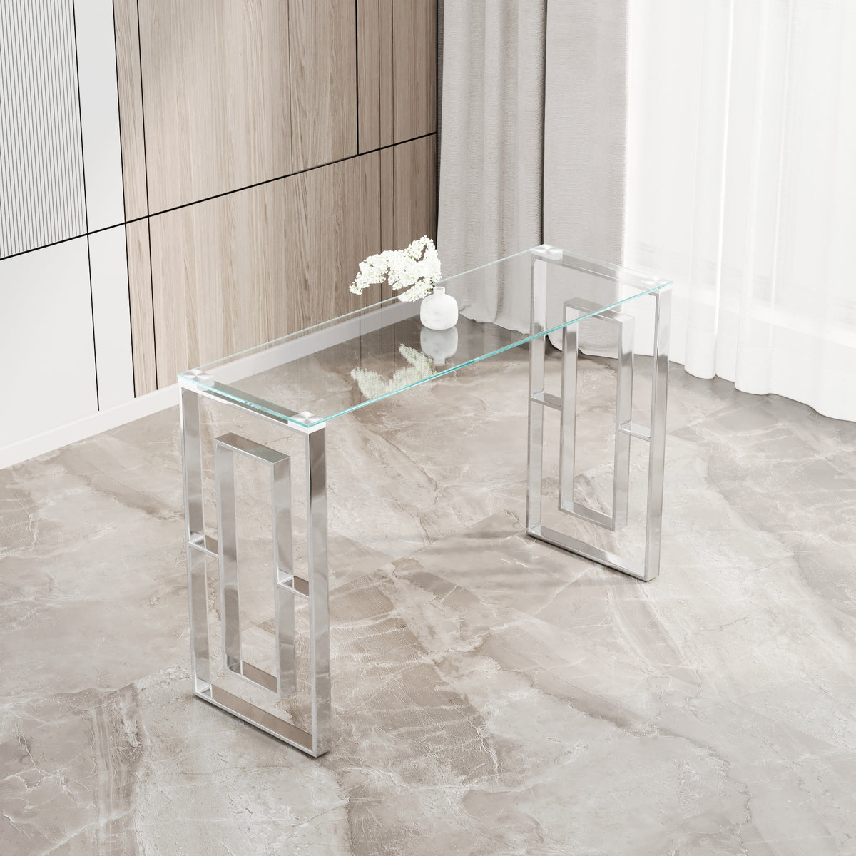 Console Table Stainless Steel Glass,Meal Side Table Silvery Clear Bs 02 S Silver,Transparent Primary Living Space Modern Stainless Steel
