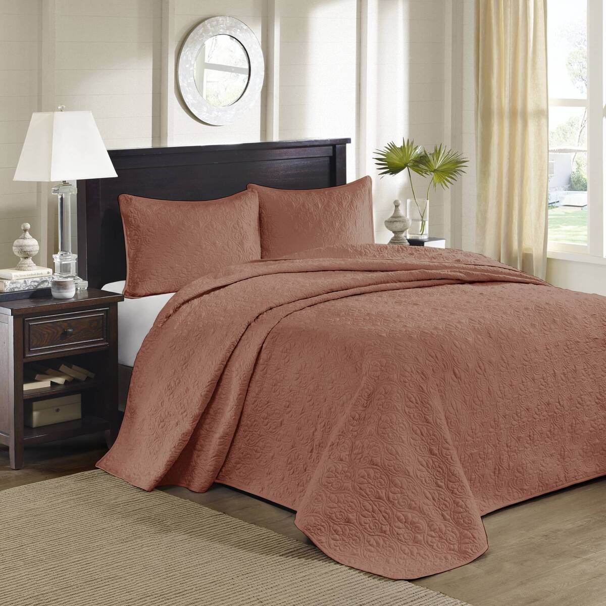 3 Piece Reversible Quilt Set Clay Red Full Queen Red Polyester