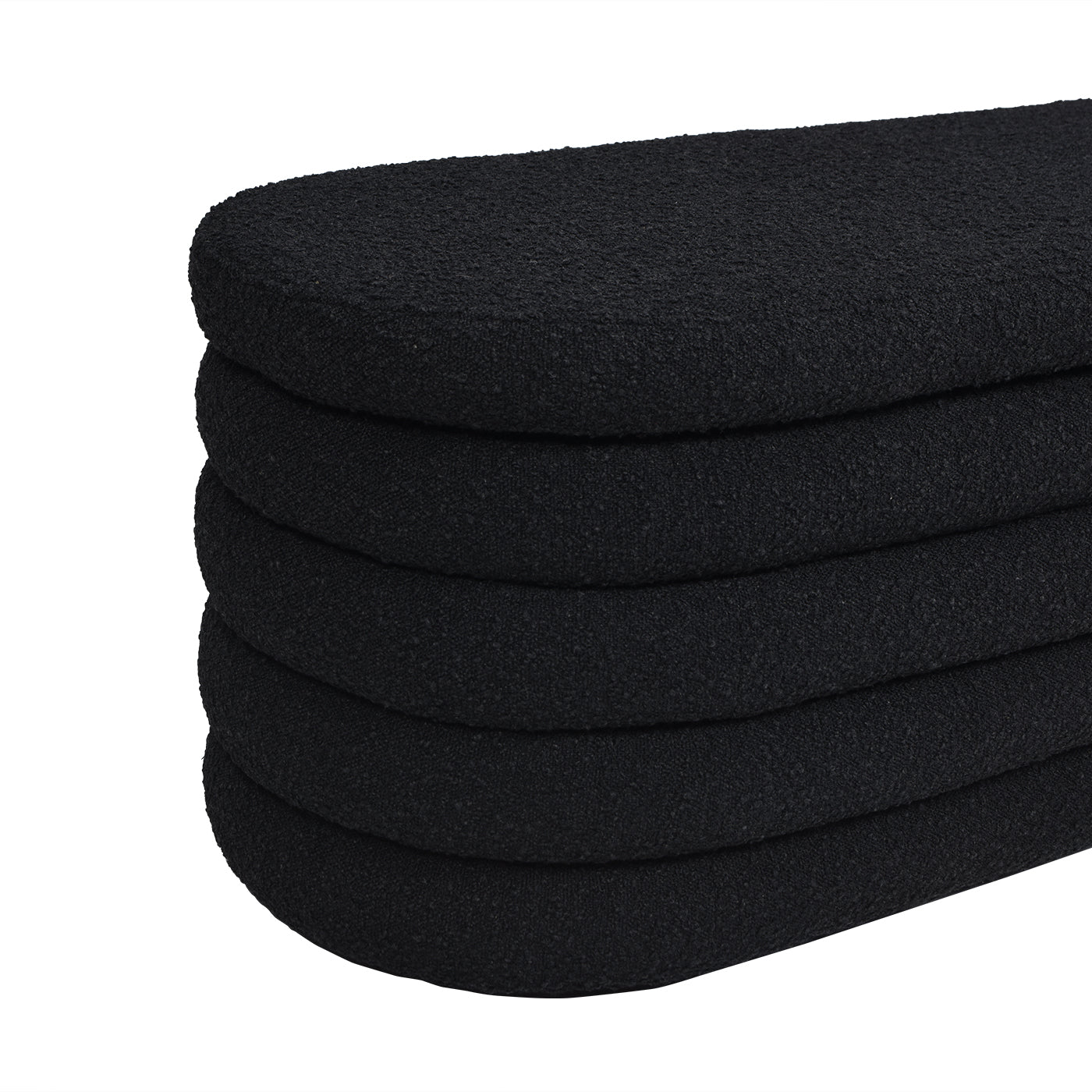Fuji 49" Upholstered Oval Storage Bench, Ebony Black Boucle Black Foam Boucle