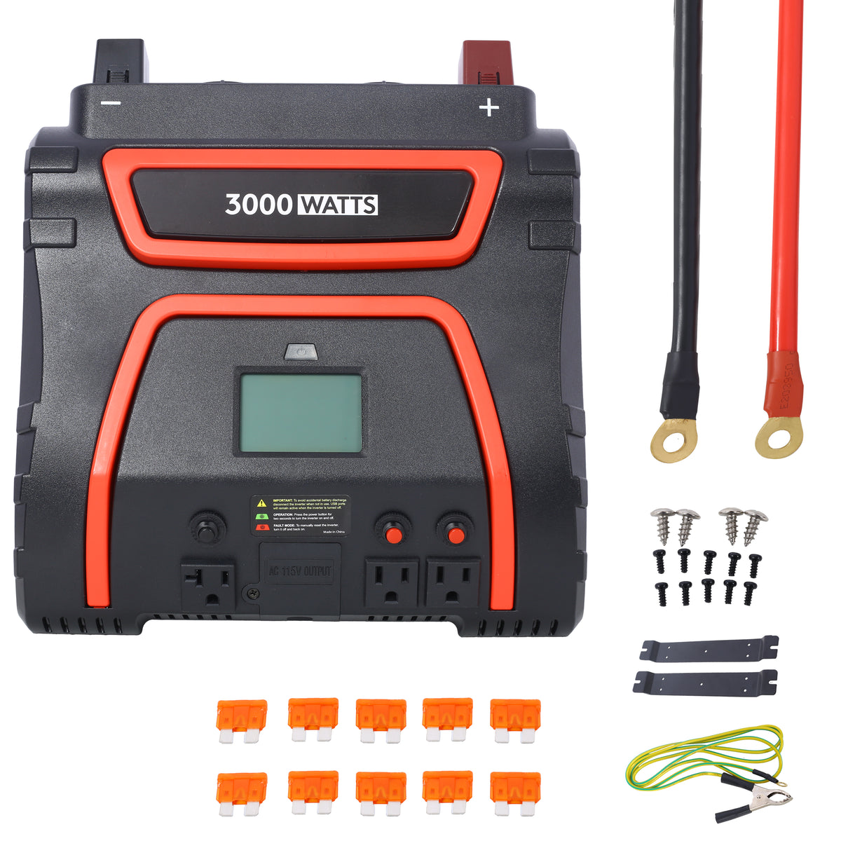 3000 Watts Power Inverter Modified Sine Wave Car Led Displayportable Ac Power Emergencies, Job Sites, Trucks Boats Off Grid Rv Camping,12V To 115 Volts Etl Approved Black Plastic
