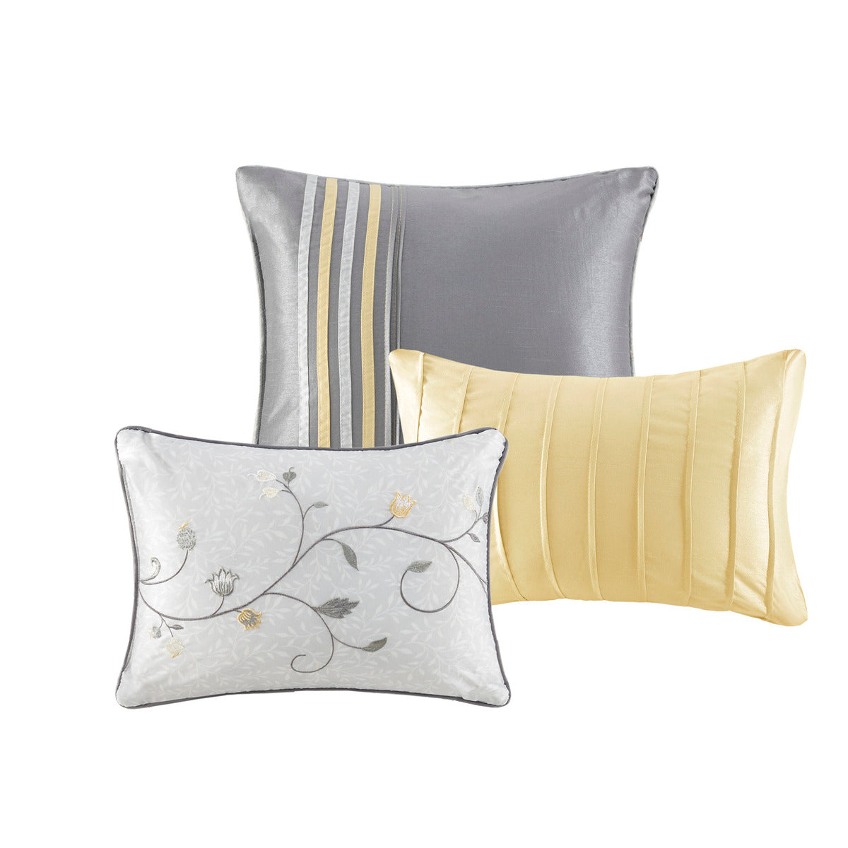 Embroidered 7 Piece Comforter Set Yellow King King Yellow Polyester