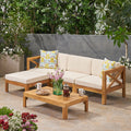 Alcove Lshape Sofa Set, Beige Beige Seats 4 Acacia Wood