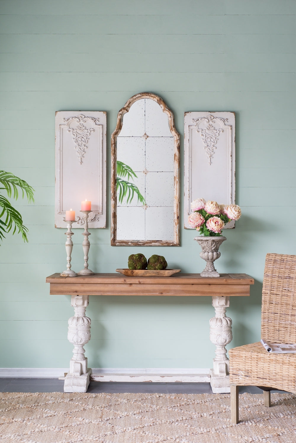 59X18X32" Alcott Buffet Table Brown Antique White Boho,European,Farmhouse,French Country,Rustic Solid Wood Mdf
