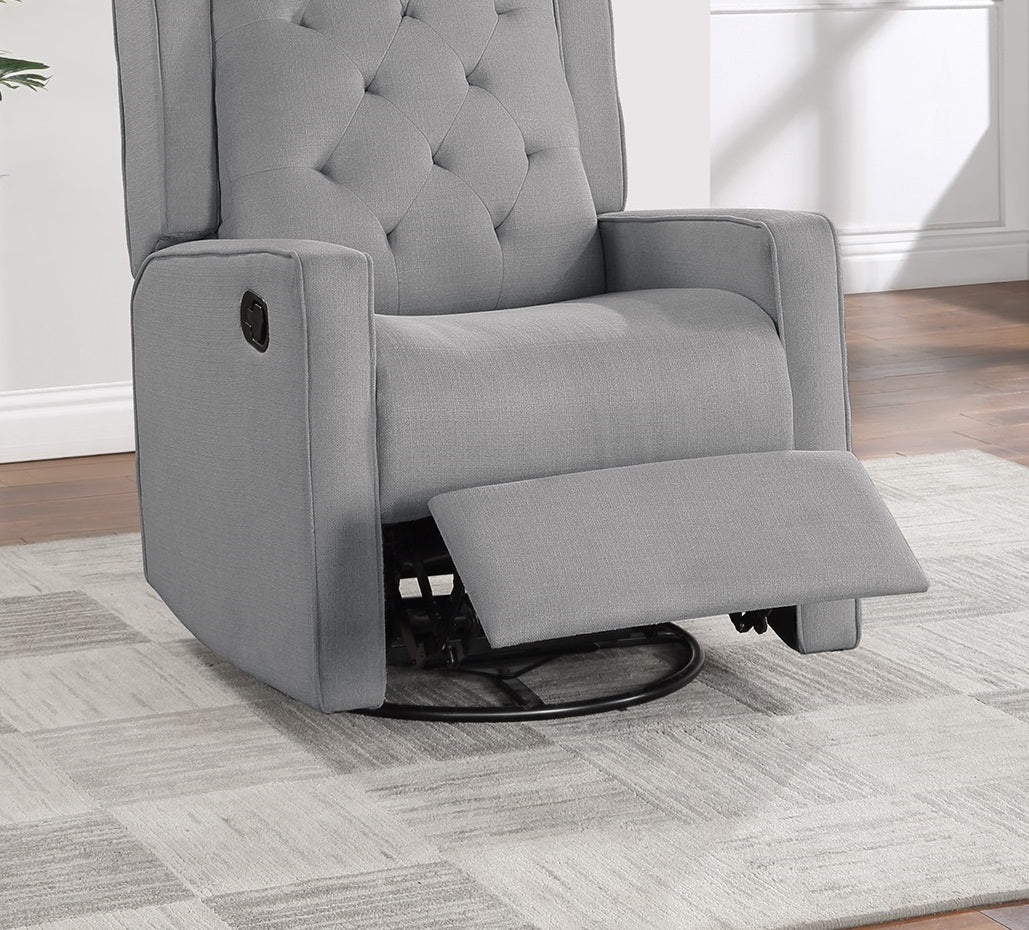 Contemporary Dark Gray Color Polyfiber Swivel Recliner Chair 1Pc Manual Motion Wing Back Tufted Cushion Living Room Furniture Glider Chair Dark Grey Polyester Manual Handle Primary Living Space Tufted Back Contemporary,Modern,Transitional Foam Solid Wood