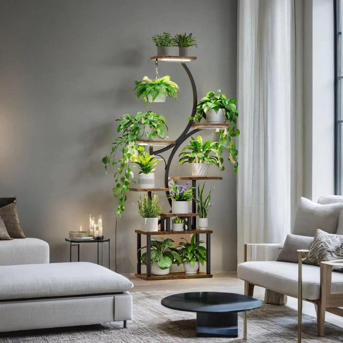 Plant Stand Indoor With Grow Lights, 8 Tiered Indoor Plant Shelf, 61" Tall Plant Stand For Indoor Plants Multiple, Metal Plant Flower Holder Stand, S Shaped Plant Rack For Home, Patio Black Black