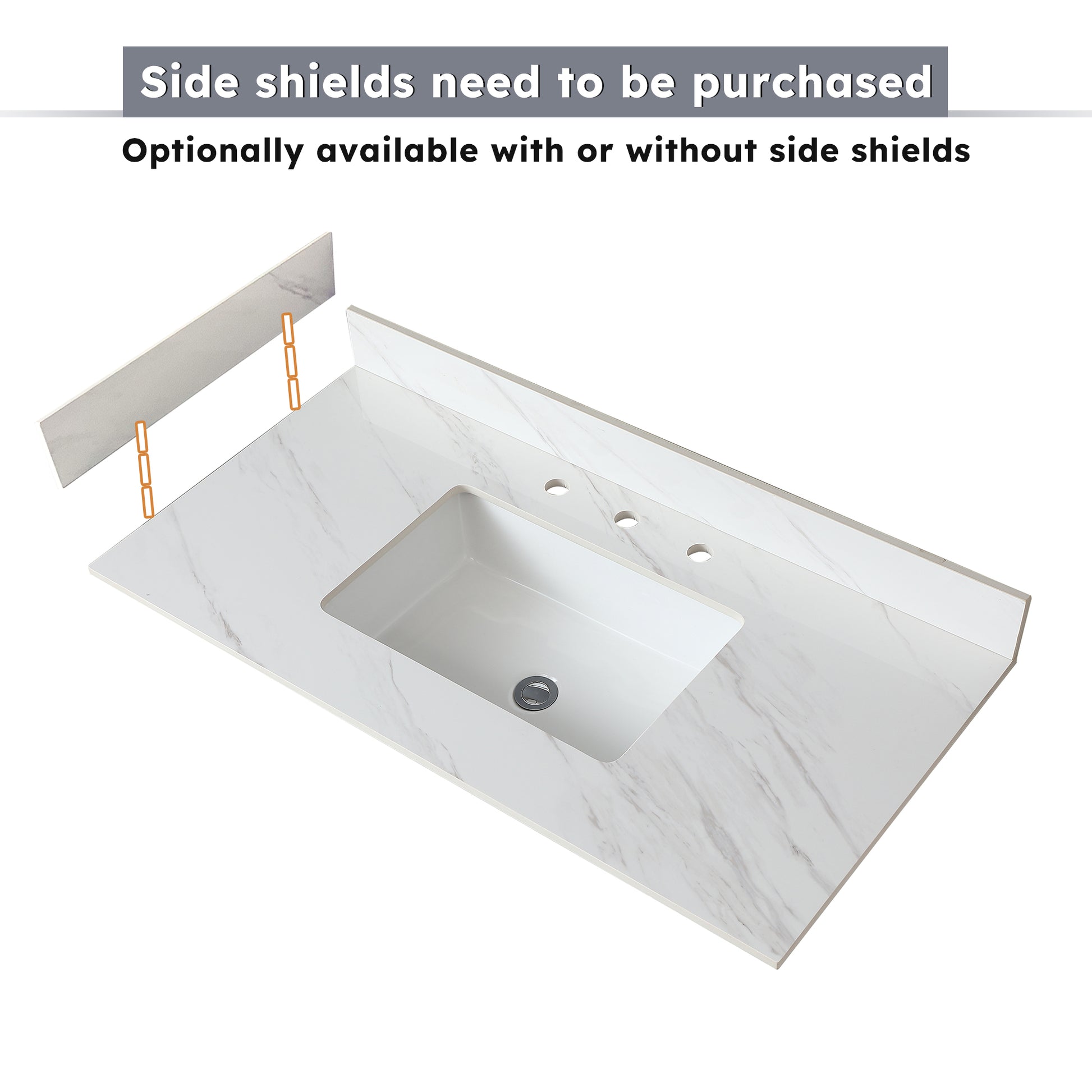31 Inch Marble Vanity Top, White Vanity Top With Pre Drilled Faucet Holes, Bathroom Vanity Top With Undermount Rectangular Middle Sink And 4" Height Backsplash, Bianco Carrara Venato White Bathroom Sintered Stone