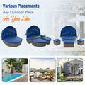 Outdoor Rattan Daybed Sunbed With Retractable Canopy Wicker Furniture, Round Outdoor Sectional Sofa Set, Gray Wicker Furniture Clamshell Seating With Washable Cushions, Backyard, Porch, Blue Yes Blue Seats 8 Garden & Outdoor Foam Wicker