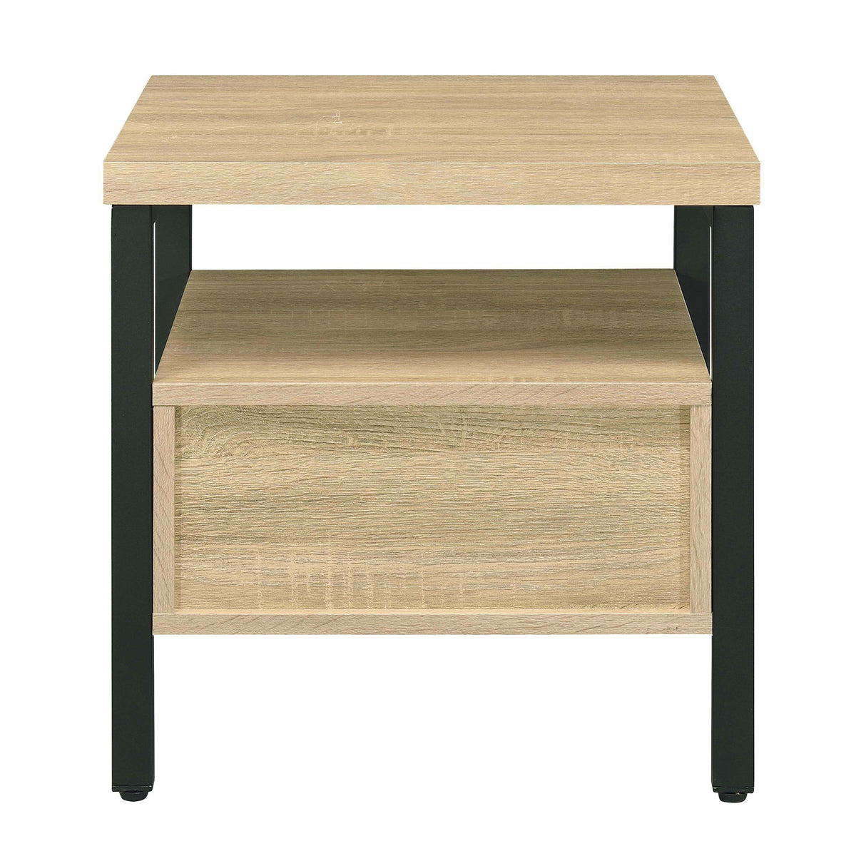 Oak And Black 1 Drawer Accent Table Natural Black Primary Living Space Rustic Drawers Rectangular Wood Metal